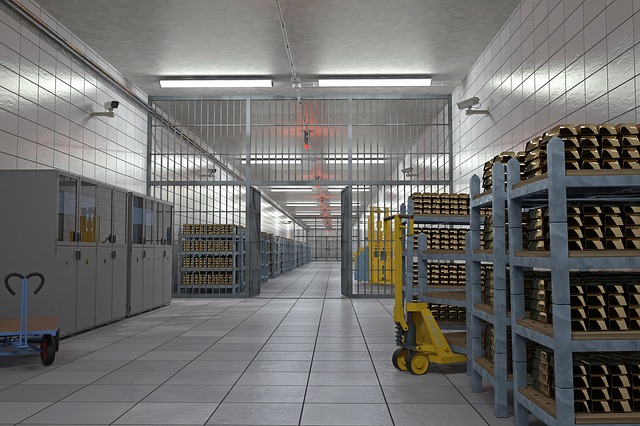 Gold in crates inside a bank